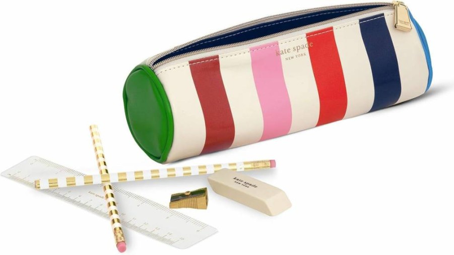 Kate Spade New York Office Supplies Set - Zip Pouch with 2 Pencils, Sharpener, Eraser & Ruler, Stylish Pen and Pencil Case
