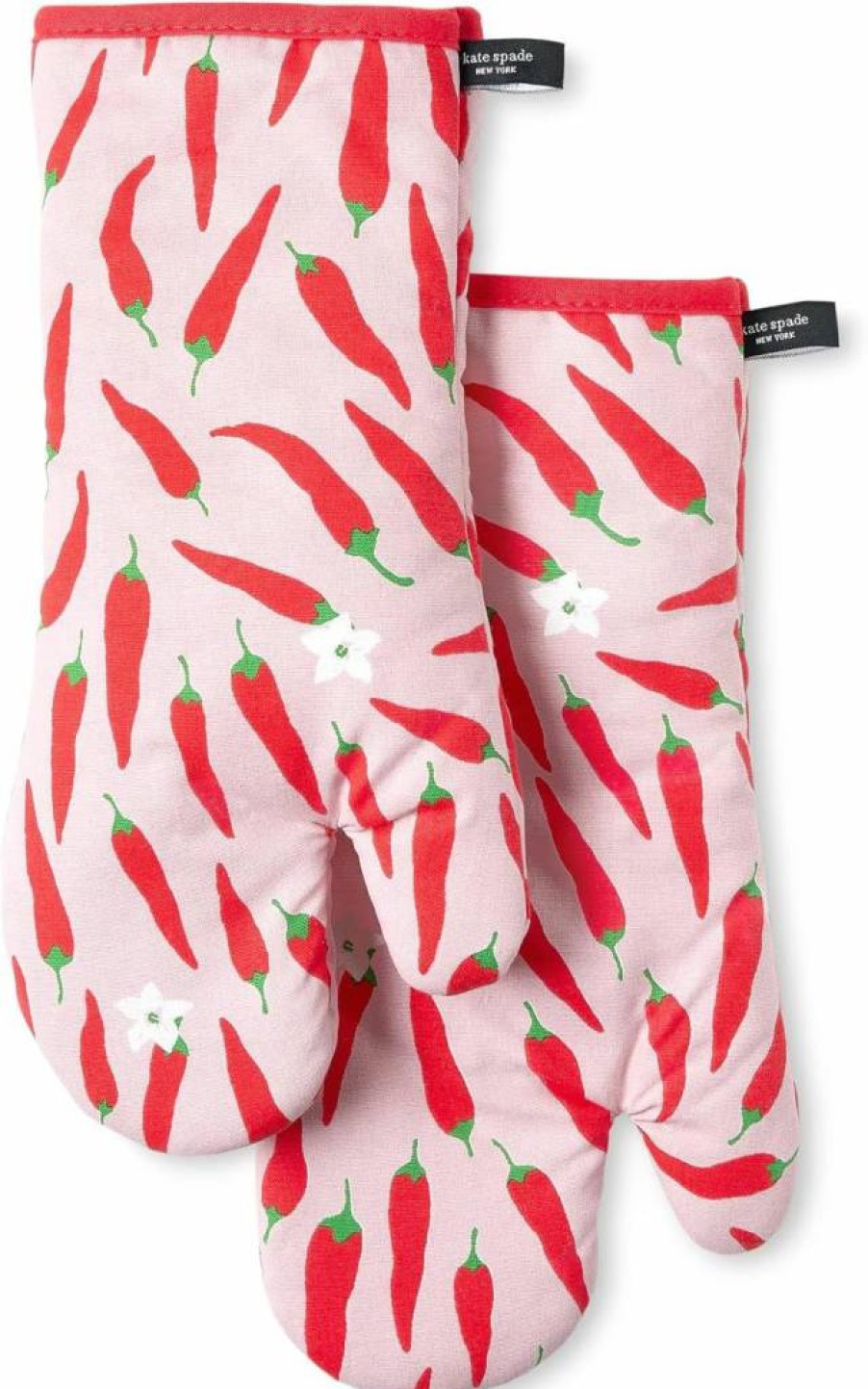 Kate Spade New York Squeeze The Day 2-Pack Oven Mitts Set, Heat Resistant Cotton Kitchen Gloves, Orange & Pink, 7x13 Inches