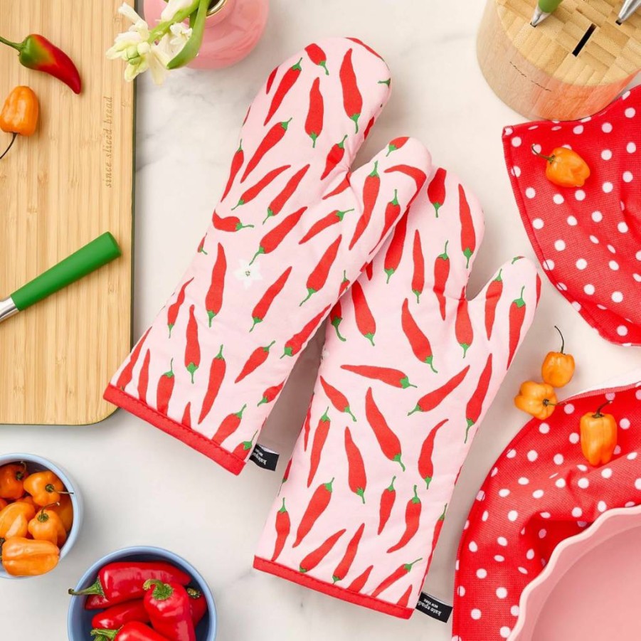 Kate Spade New York Squeeze The Day 2-Pack Oven Mitts Set, Heat Resistant Cotton Kitchen Gloves, Orange & Pink, 7x13 Inches