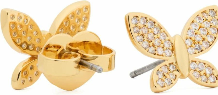 Kate Spade New York Gold-Tone Butterfly Stud Earrings with Clear Pavé Crystals