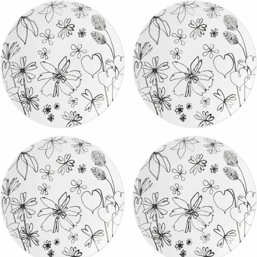 Kate Spade New York White Garden Doodle 4-Piece Accent Plate Set