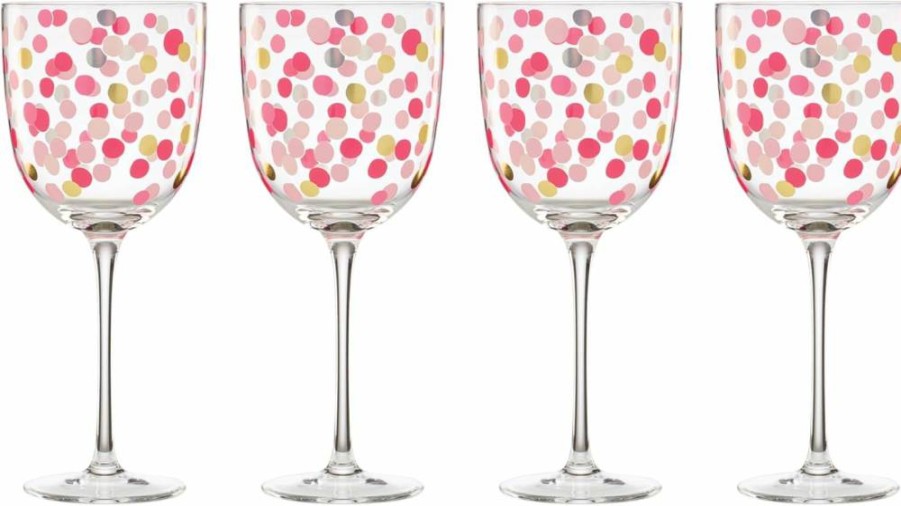 Kate Spade New York Confetti Wine Glasses Set - 4-Piece Short Stemmed Glasses for Celebrations & Parties