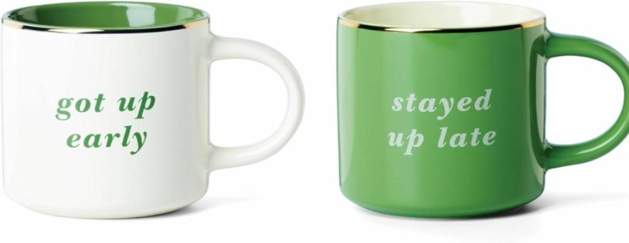 Kate Spade New York Early Bird & Night Owl Ceramic Coffee Mugs Set of 2, Pink Gift Set for Tea and Coffee Lovers