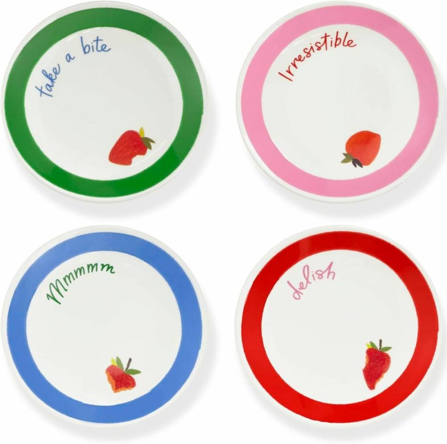 Kate Spade New York Melamine Tidbit Plate Set - 4-Piece Adventure Stripe Design, Break & Scratch Resistant, Kitchen & Outdoor Dining Serveware