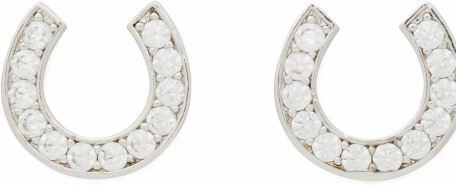 Kate Spade New York Lucky Charm Horseshoe Stud Earrings in Sterling Silver with Clear Crystals