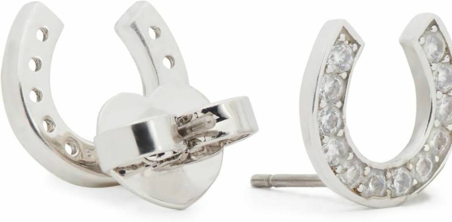 Kate Spade New York Lucky Charm Horseshoe Stud Earrings in Sterling Silver with Clear Crystals