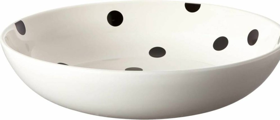 Kate Spade New York White Deco Dot Ceramic Soup Bowl, 1.05 Liter, Modern Dinnerware