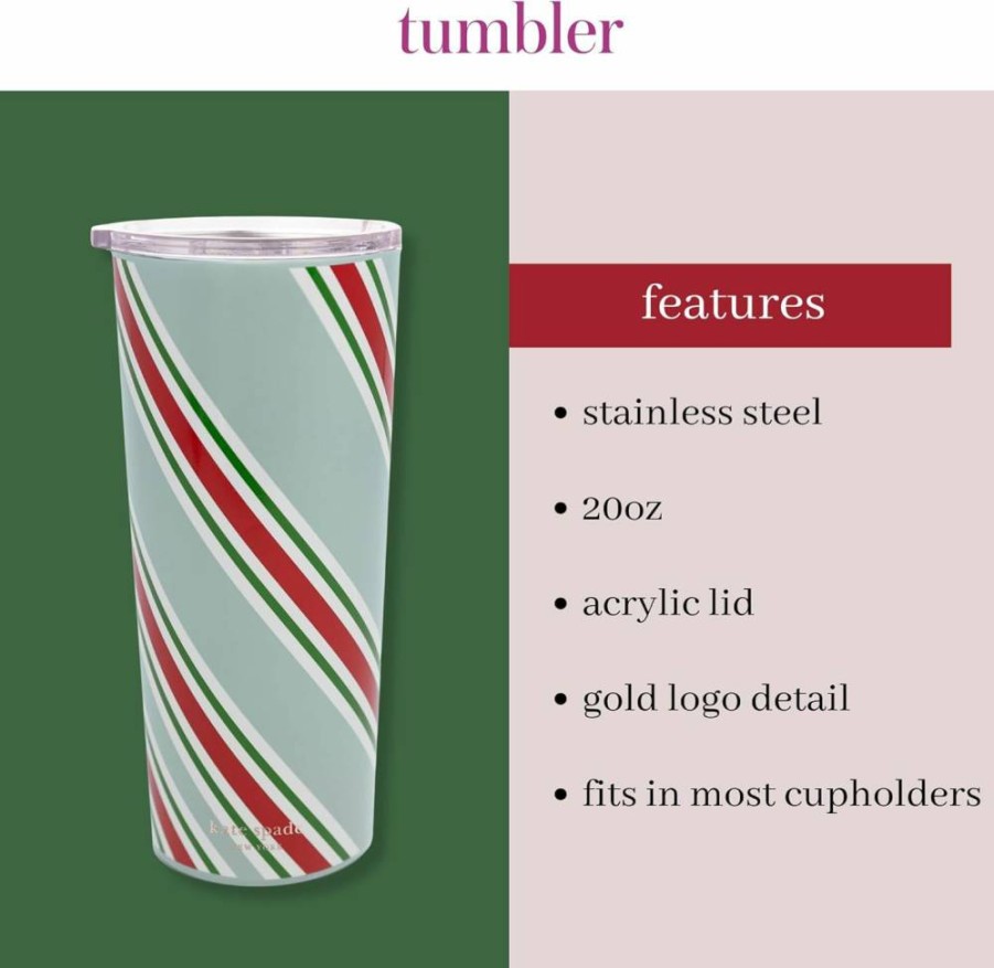 Kate Spade New York Luna Stripe 24oz Stainless Steel Travel Tumbler, Double Wall Insulated Cup with Lid
