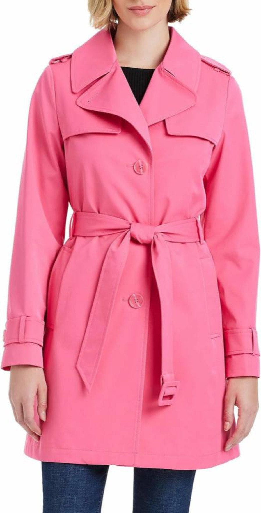 Kate Spade New York Women's Pleated Trench Coat with Back Detail, Classic Waterproof Raincoat for Women