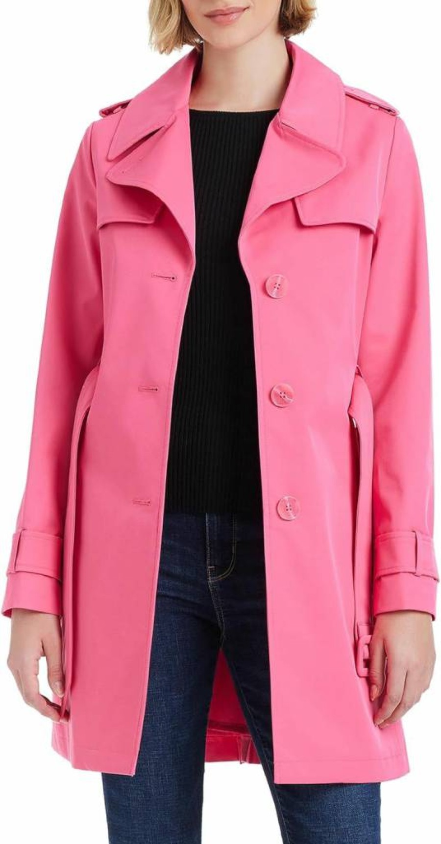 Kate Spade New York Women's Pleated Trench Coat with Back Detail, Classic Waterproof Raincoat for Women