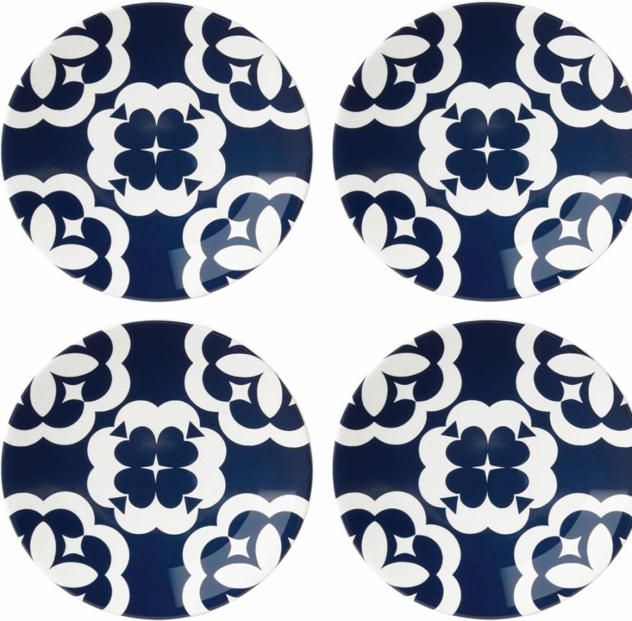 Kate Spade New York Blue Geometric Design Dinner Plates, Set of 4 Elegant Stoneware Plates for Dining & Entertaining