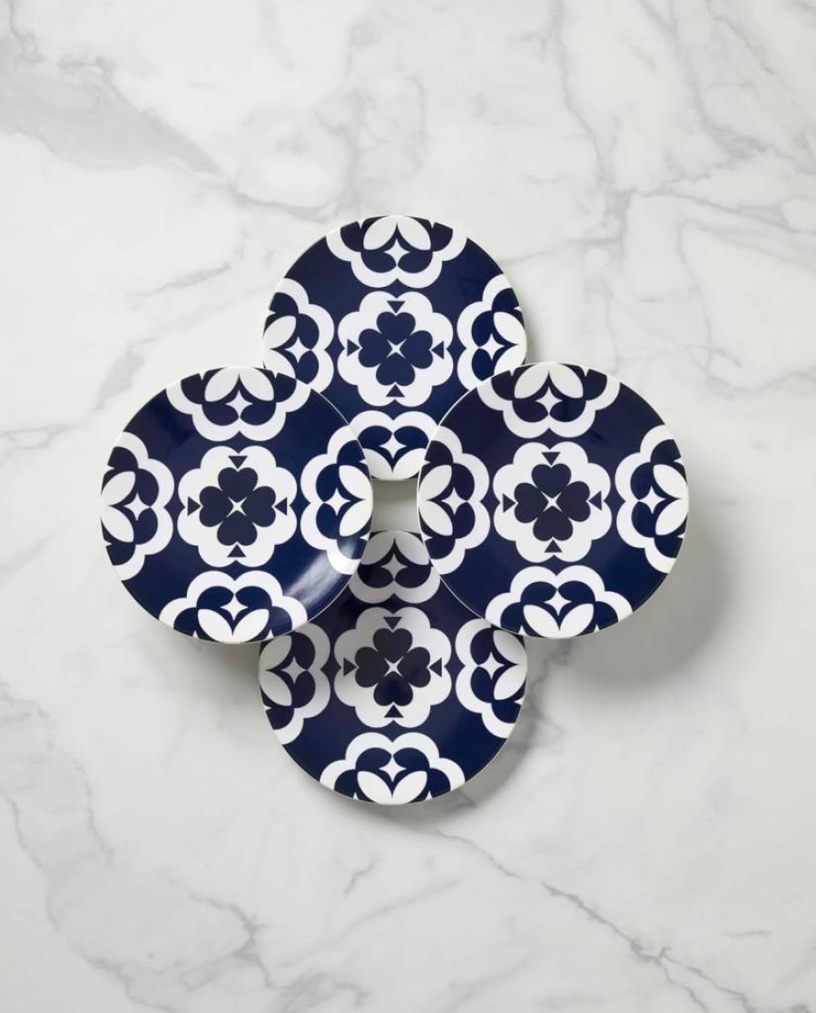 Kate Spade New York Blue Geometric Design Dinner Plates, Set of 4 Elegant Stoneware Plates for Dining & Entertaining