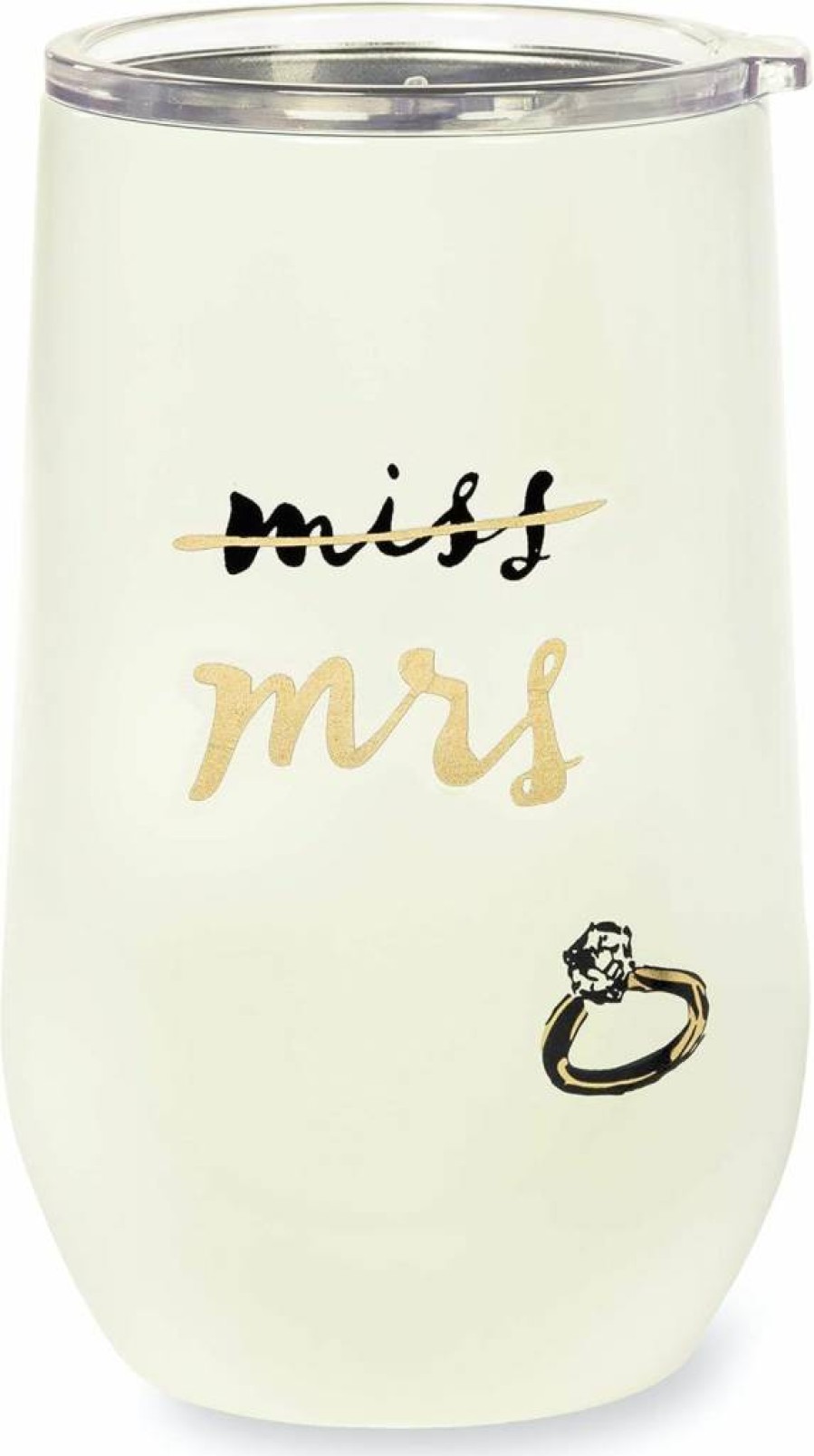 Kate Spade New York 16oz Stainless Steel Wine Tumbler - Insulated Travel Cup with Lid, Bridal Shower Gift for Bride to Be, Miss to Mrs White Tumbler