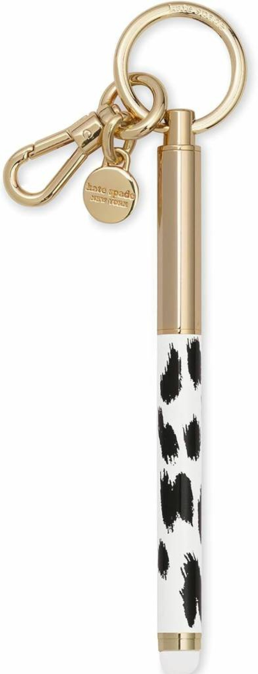 Kate Spade New York Leopard Print Keychain Ballpoint Pen with Stylus - Black Ink Metal Writing Tool