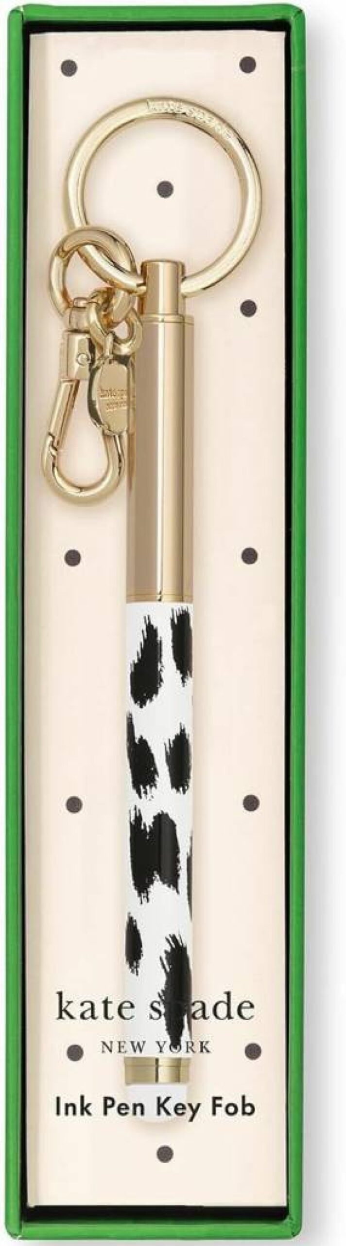 Kate Spade New York Leopard Print Keychain Ballpoint Pen with Stylus - Black Ink Metal Writing Tool