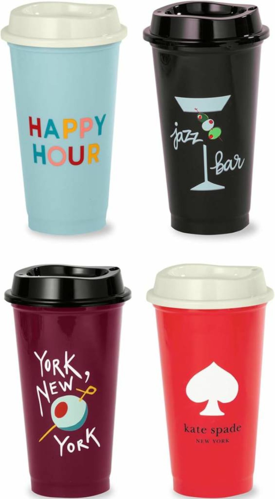Kate Spade New York 16oz Reusable Coffee Tumbler Set of 4, BPA-Free Travel Mugs for Hot & Cold Drinks, Insulated Cups with Lids