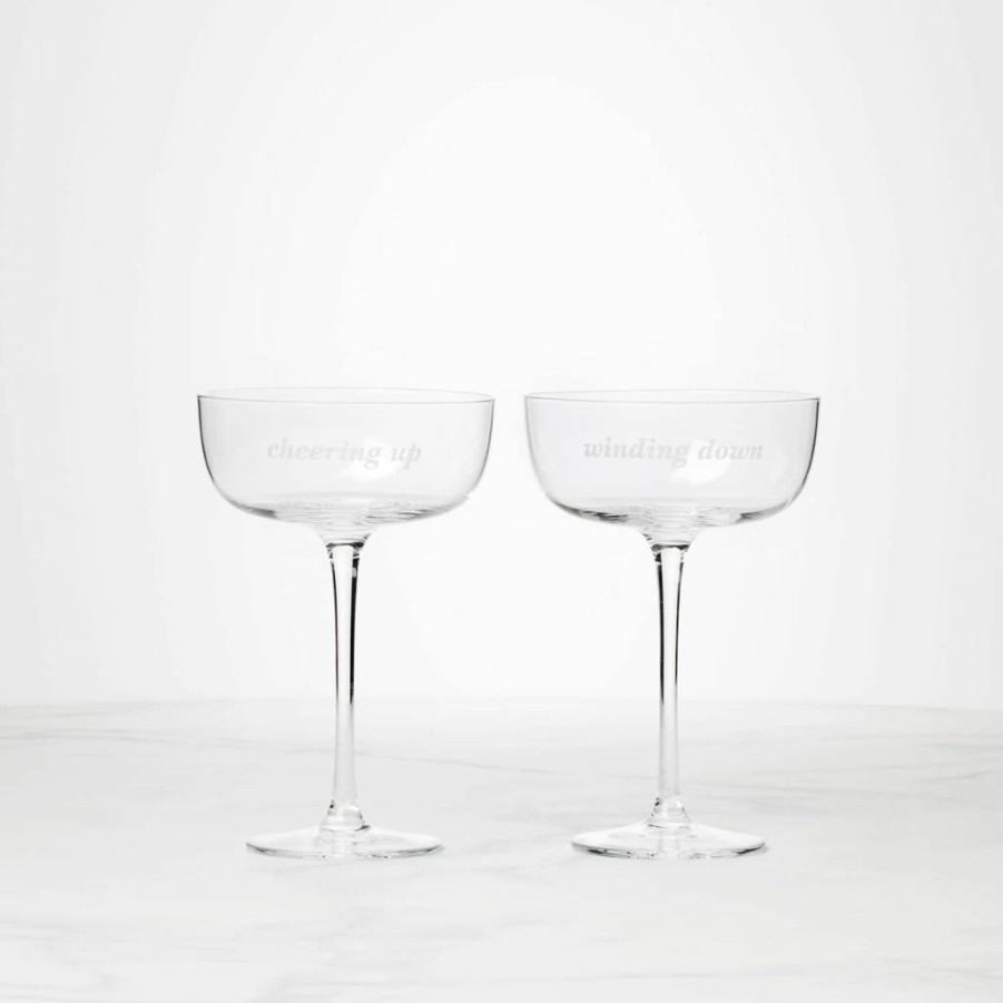 Kate Spade New York Coupe Glasses Set of 2 - Elegant Barware for Cocktails & Wine, Winding Down & Cheering Up Design
