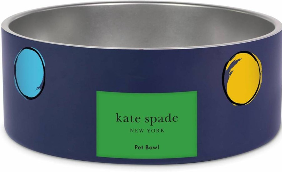 Kate Spade New York Watercolor Dot Stainless Steel Pet Bowl for Dogs, 16oz Non-Slip Food & Water Dish for Small & Medium Pets