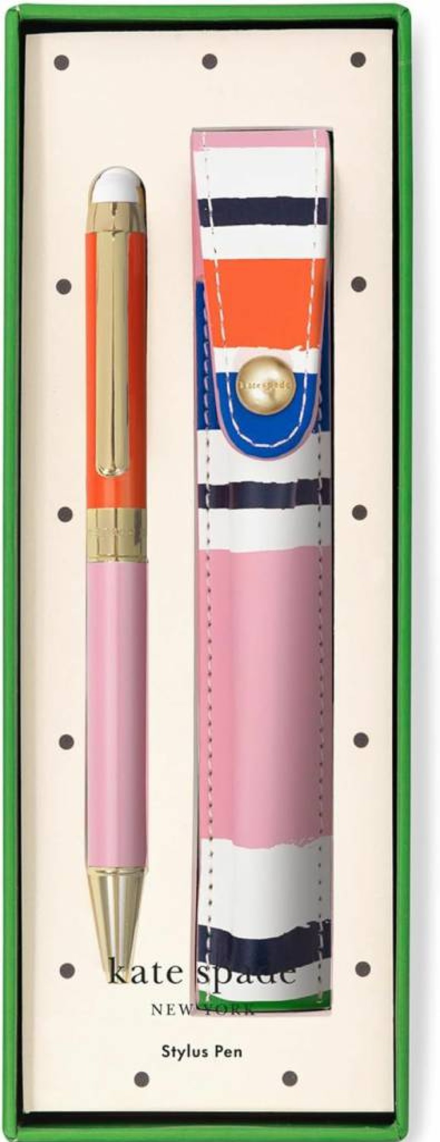 Kate Spade New York Ocean Stripe Stylus Pen - Touch Screen & Ballpoint Dual Tip, Black Ink, Includes Storage Pouch