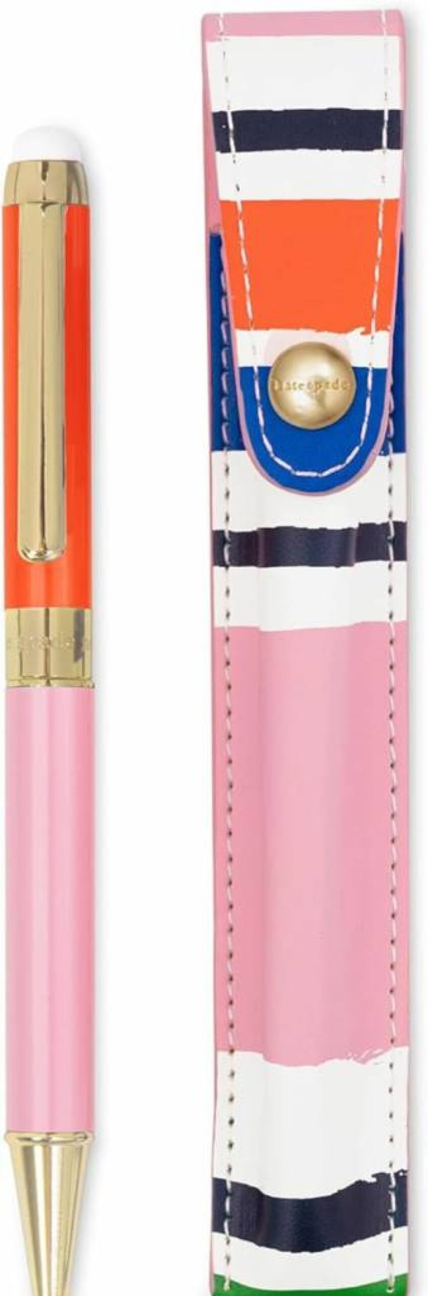 Kate Spade New York Ocean Stripe Stylus Pen - Touch Screen & Ballpoint Dual Tip, Black Ink, Includes Storage Pouch