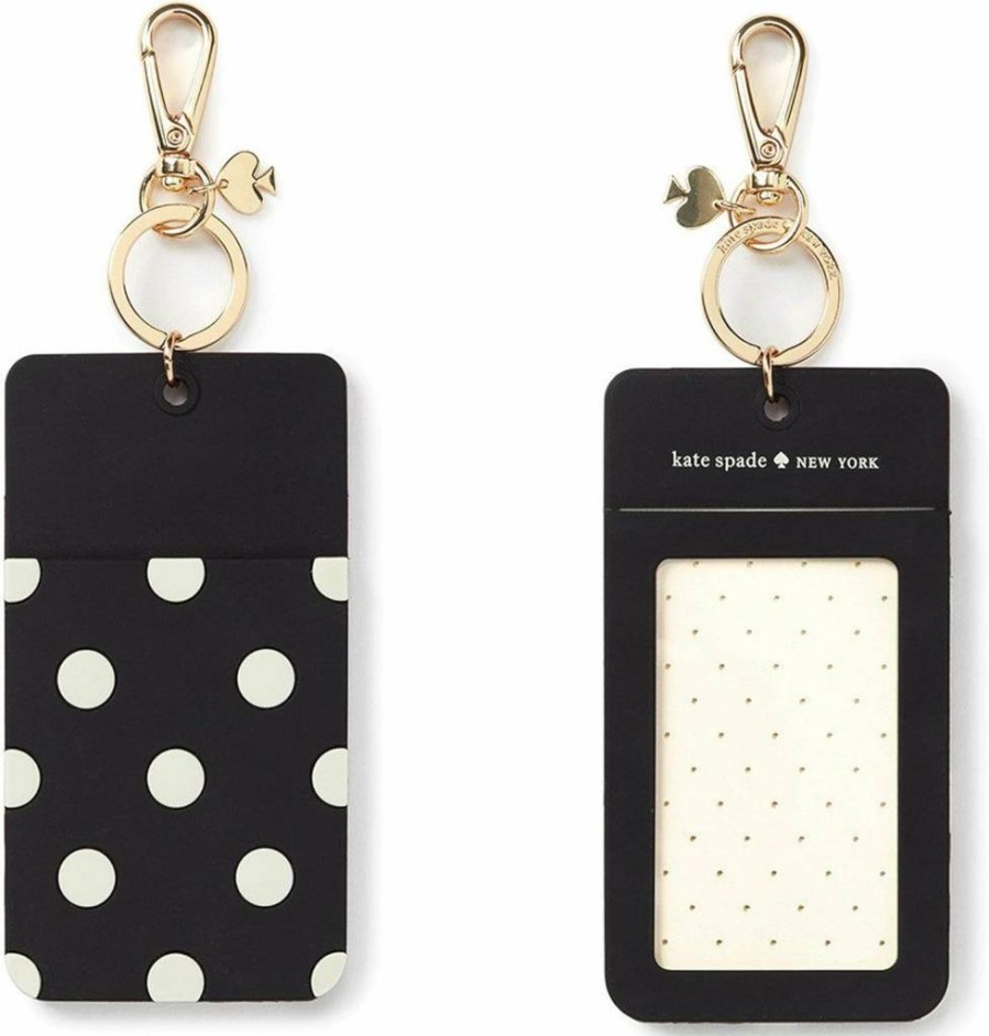 Kate Spade New York Women's ID Clip Keychain - Black Polka Dot Design, Stylish and Functional Accessory