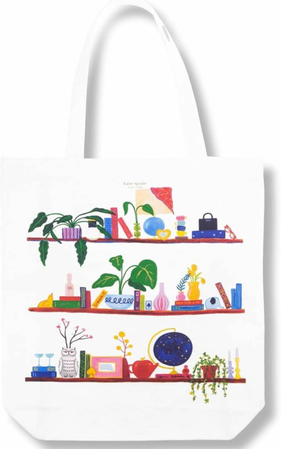 Kate Spade New York Women's Canvas Tote Bag - Stylish Library Charmed Work & Beach Book Bag with Pocket