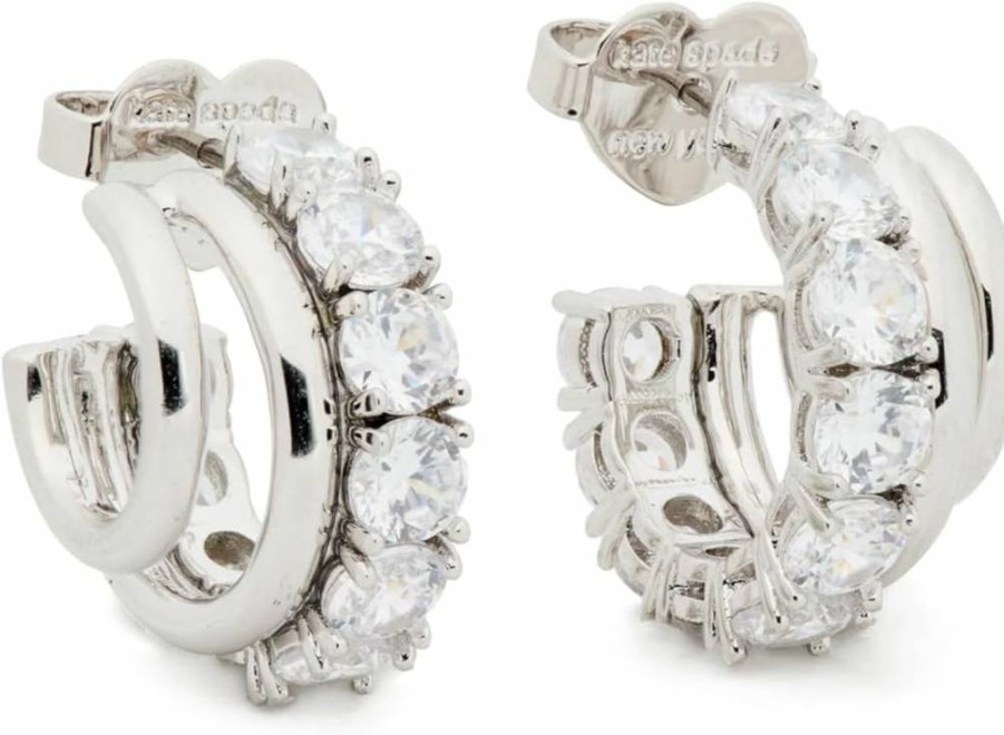 Kate Spade New York Clear & Silver Stacked Huggie Earrings with Shimmer Detail