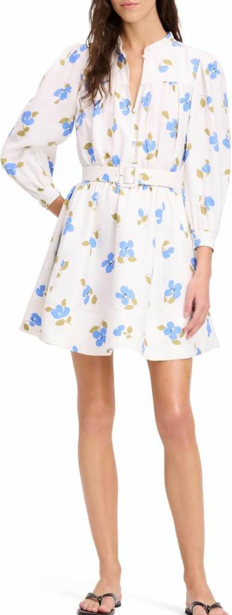 Kate Spade New York Women's Floral Print Belted Shirt Dress - Painterly Bouquet Design