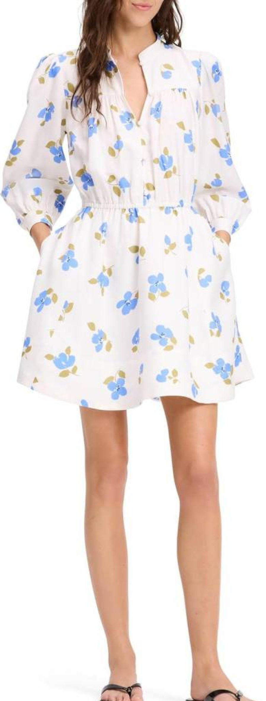Kate Spade New York Women's Floral Print Belted Shirt Dress - Painterly Bouquet Design