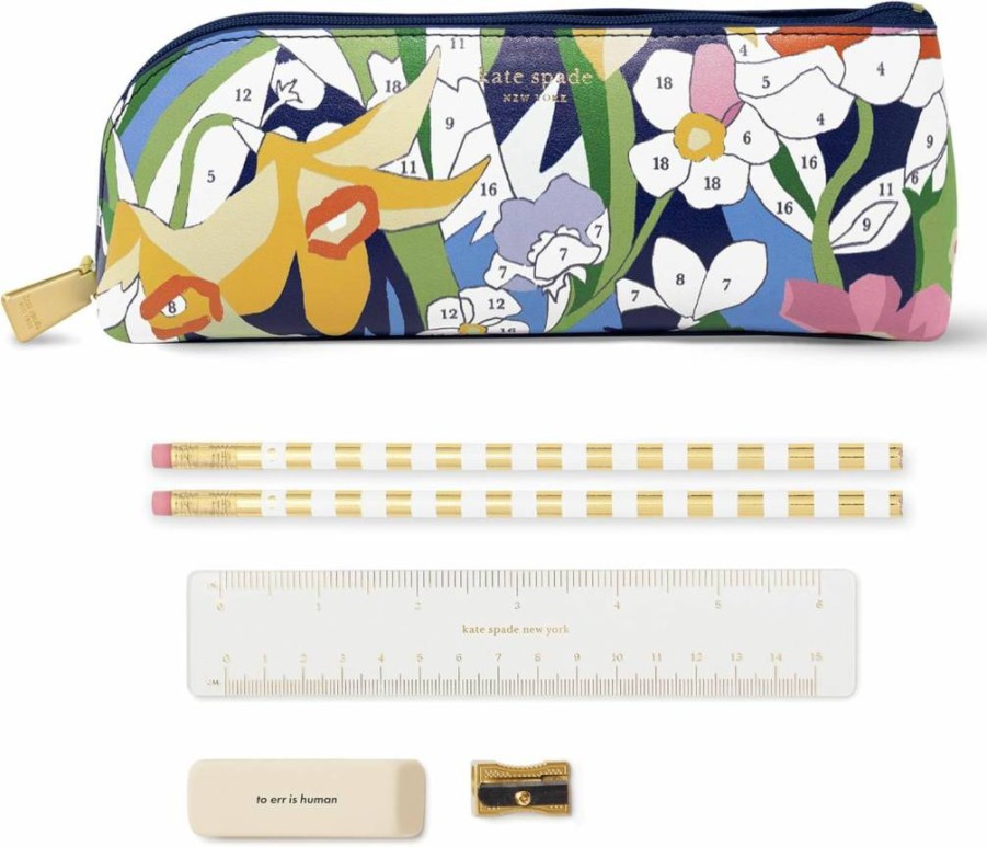 Kate Spade New York Paint By Numbers Art Set - Zip Pouch with 2 Pencils, Sharpener, Eraser, Ruler & Office Supplies for Artists & Students