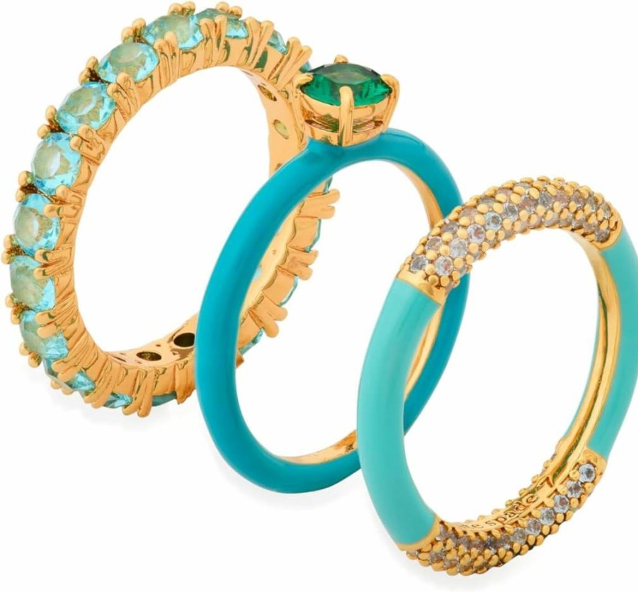 Kate Spade New York Green & Gold Stacking Ring Set with Shimmer - 6 Piece Jewelry Collection