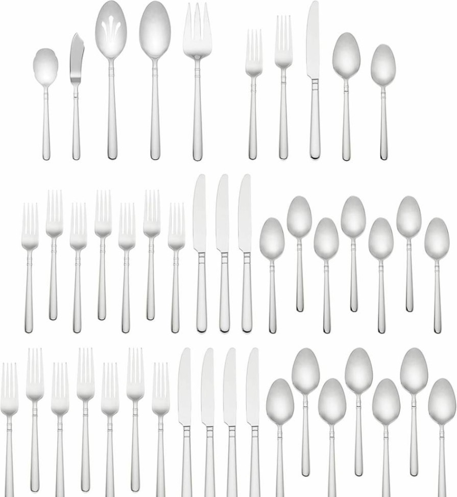 Kate Spade New York Carlton Street 45-Piece Flatware Set, Stainless Steel Cutlery Set, Service for 8, Modern Metallic Finish