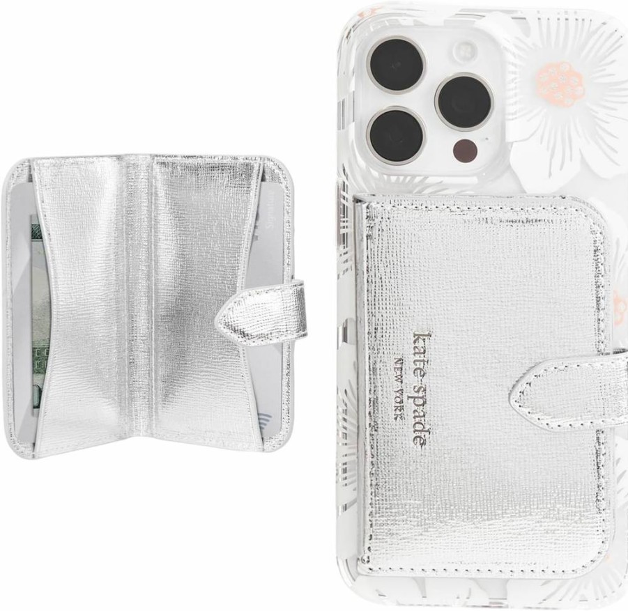 Kate Spade New York Morgan Magnetic Phone Wallet Card Holder - Magsafe Compatible for iPhone - Metallic Silver