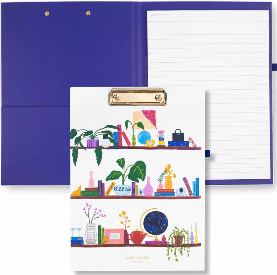 Kate Spade New York Charmed Library A4 Clipboard Folio with Notepad, Pen Loop & Pocket - Professional Padfolio for Work & Office