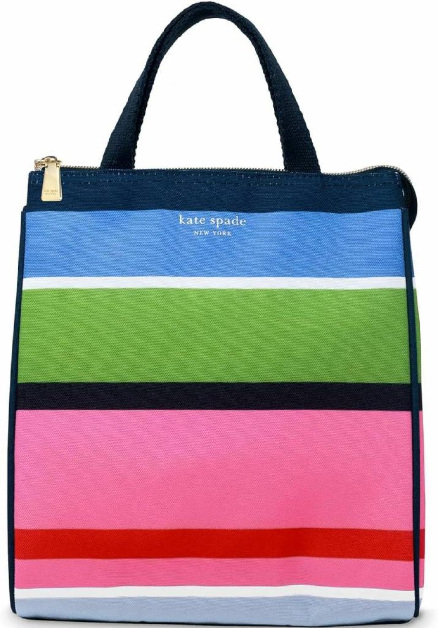 Kate Spade New York Insulated Lunch Tote for Women, Thermal Silver Lining & Storage Pocket, Large Capacity Lunch Bag, Sunny Day Stripe Design