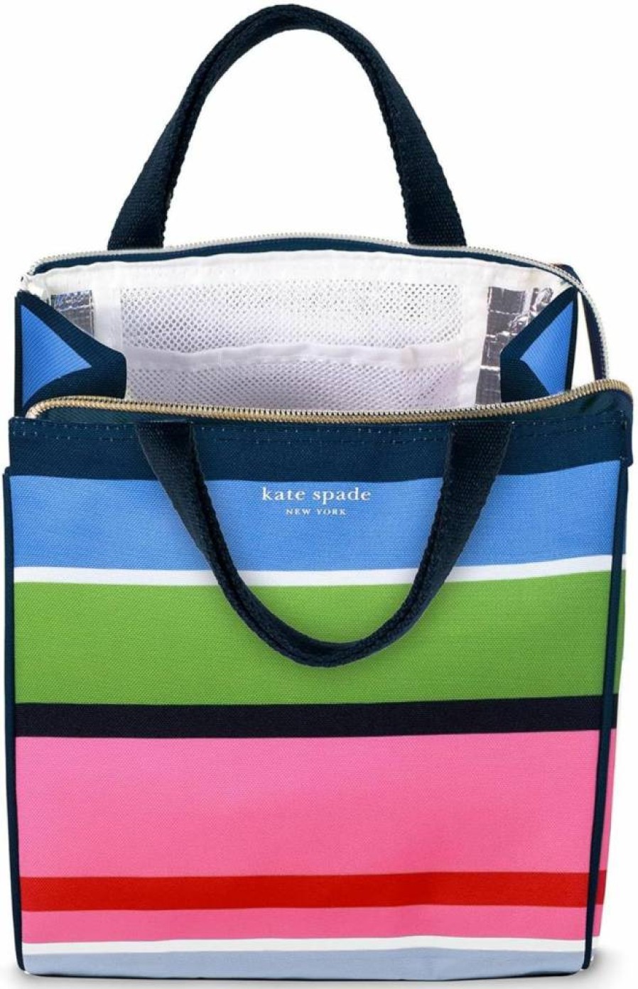 Kate Spade New York Insulated Lunch Tote for Women, Thermal Silver Lining & Storage Pocket, Large Capacity Lunch Bag, Sunny Day Stripe Design