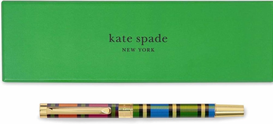 Kate Spade New York Grand Plaid Duo Black Metal Click Ballpoint Pen with Gift Box, Standard Refillable Ink Pen