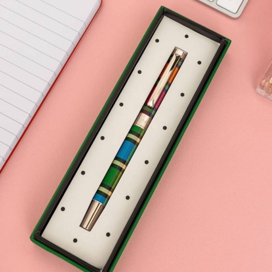 Kate Spade New York Grand Plaid Duo Black Metal Click Ballpoint Pen with Gift Box, Standard Refillable Ink Pen