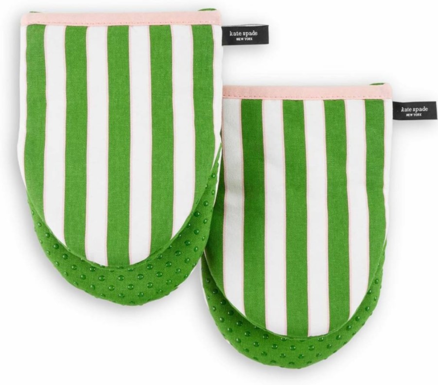 Kate Spade New York Mini Oven Mitt Set - 2-Pack Botanical Stripe Design, 5.5 x 8 Inches, Navy Blue & Red Heat-Resistant Kitchen Gloves