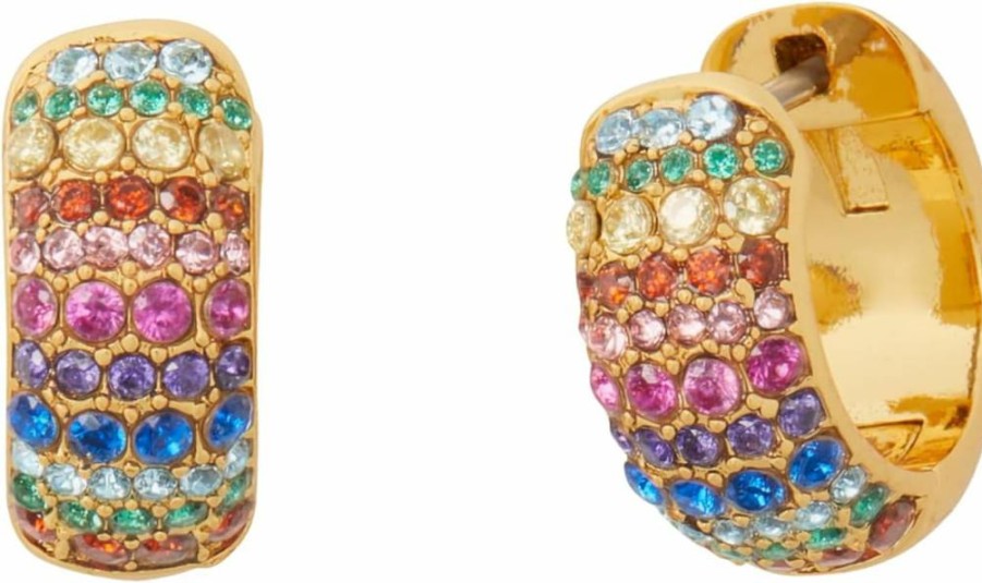 Kate Spade New York On The Dot Pavé Huggie Earrings, Multi-Colored Gemstone Studs, Gold-Tone Hoops