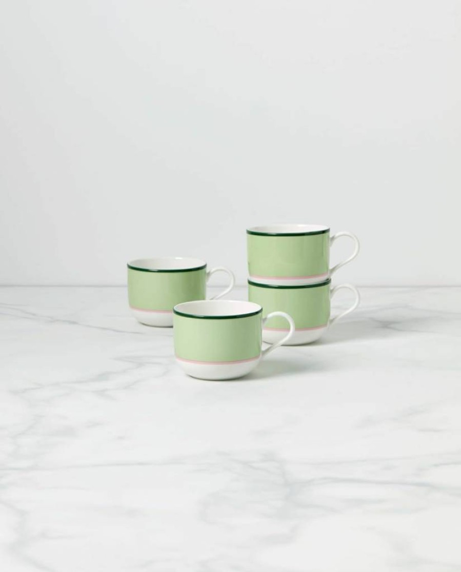 Kate Spade New York Make It Pop Ceramic Mug 12 oz, Pink and Blue Striped Design, Gift for Coffee & Tea Lovers