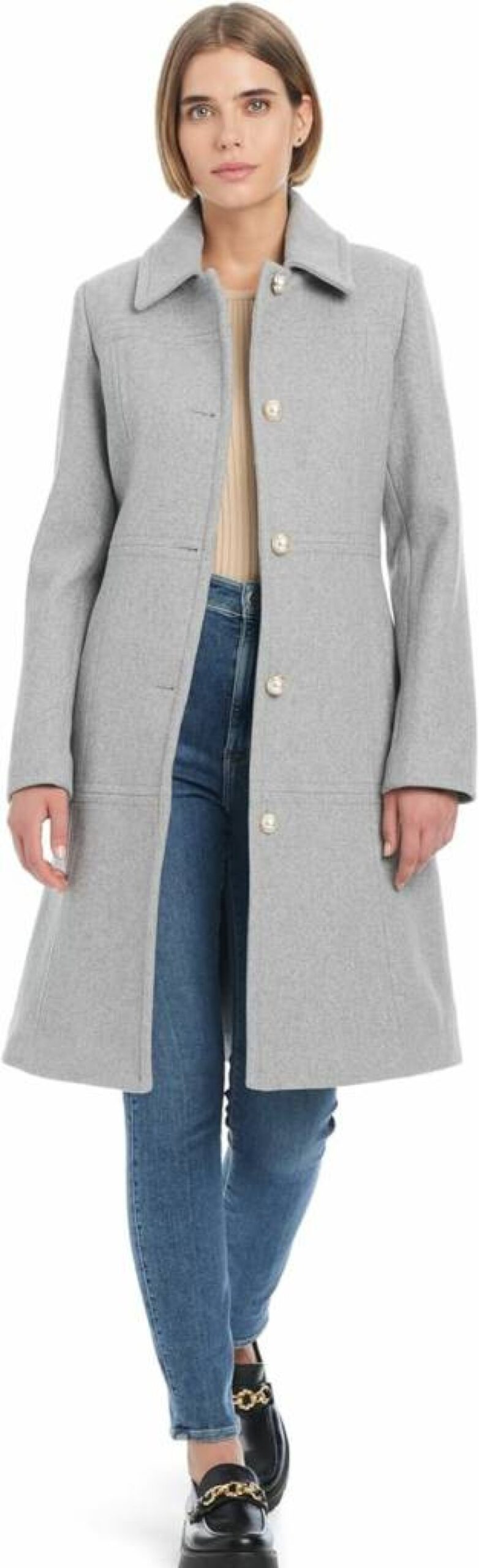 Kate Spade New York Women's Wool Blend Mid-Length Coat - Single Breasted Winter Walker Jacket