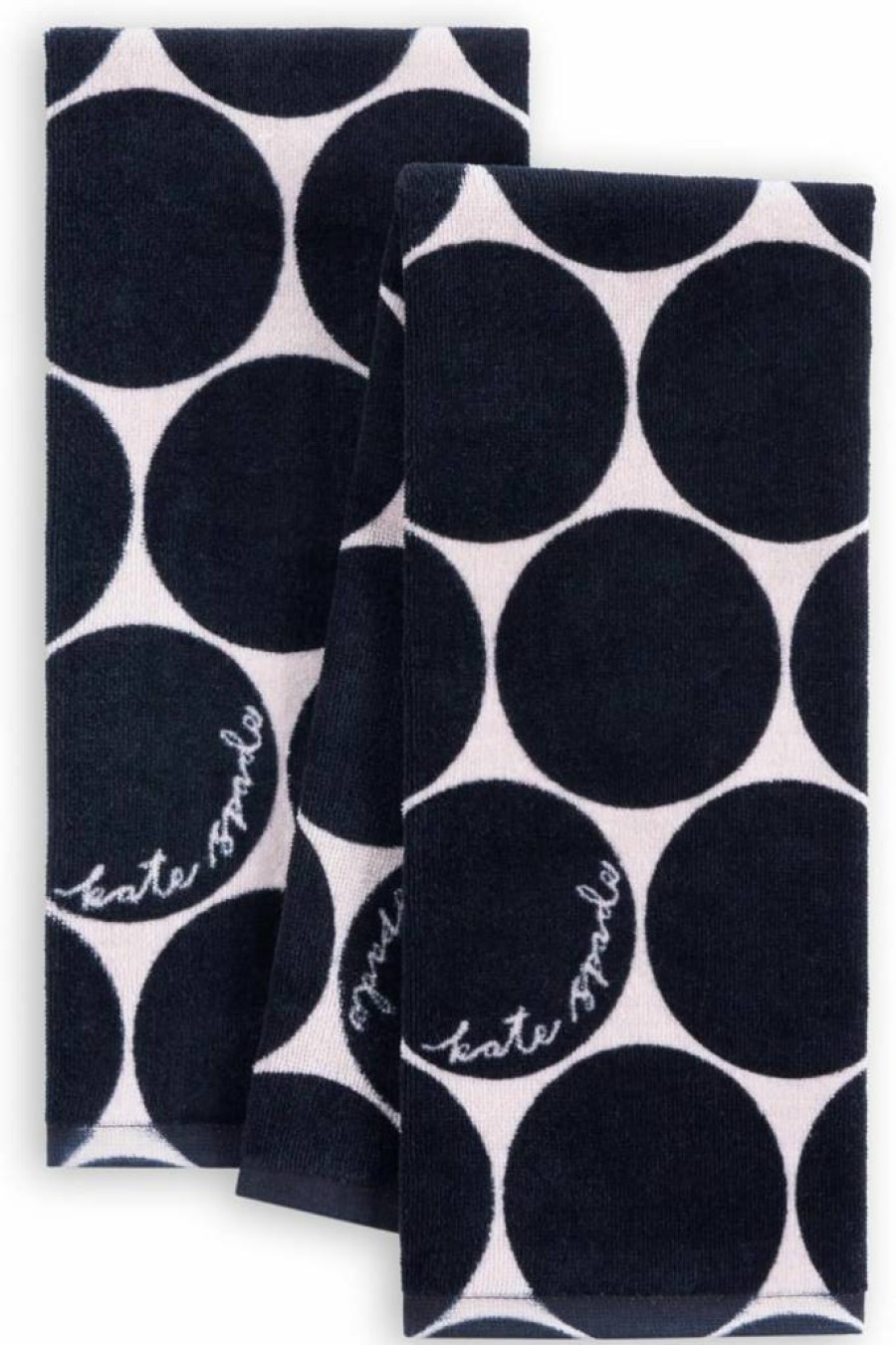 Kate Spade New York Joy Dot 2-Pack Cotton Kitchen Towels Set - Absorbent Velour, Green & Cream, 17x28 Inches, Dish & Hand Towels