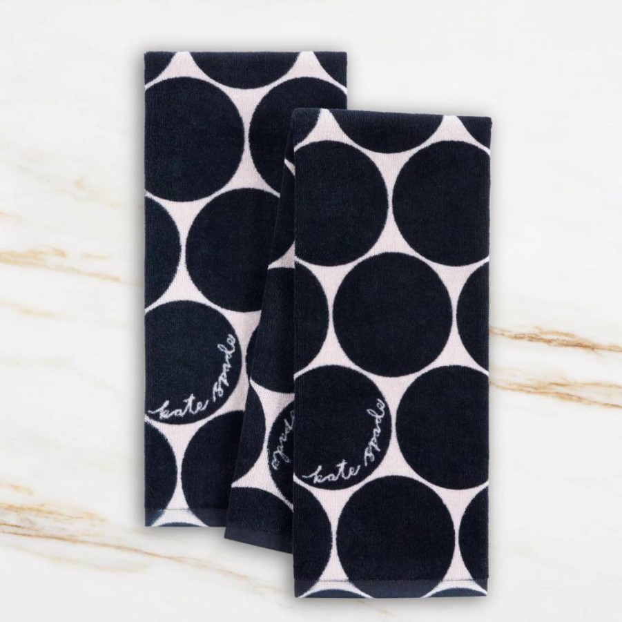 Kate Spade New York Joy Dot 2-Pack Cotton Kitchen Towels Set - Absorbent Velour, Green & Cream, 17x28 Inches, Dish & Hand Towels