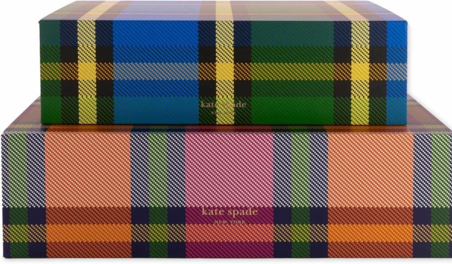 Kate Spade New York Grand Plaid Storage Boxes 2-Pack - Medium & Large Nesting Organizer Bins with Magnetic Closure, Decorative Home Storage