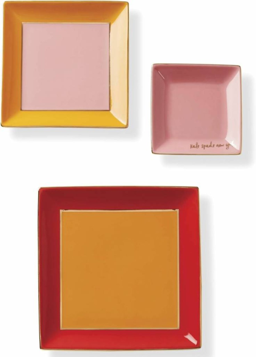 Kate Spade New York Black 3-Piece Decorative Tray Set - Make It Pop Neutral Collection