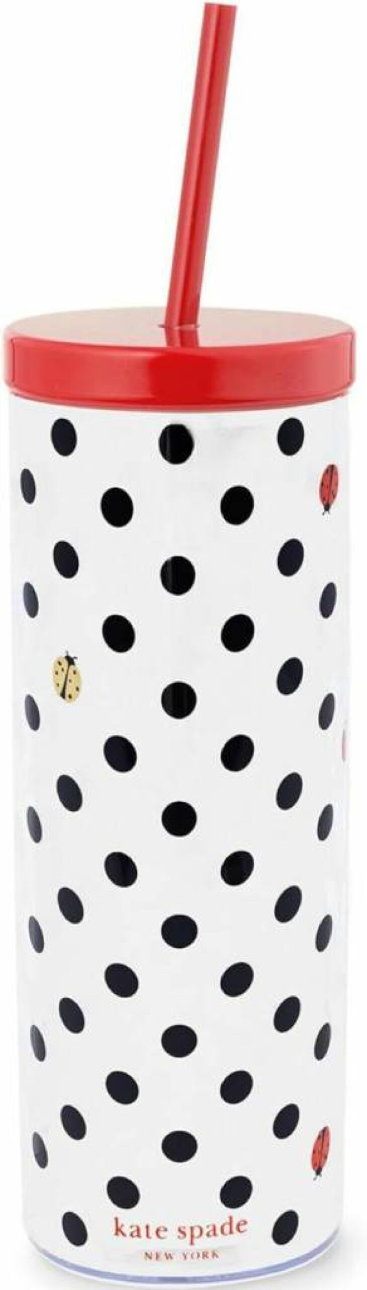 Kate Spade New York 24oz Black Polka Dot Insulated Tumbler with Lid & Reusable Straw, Acrylic Travel Cup