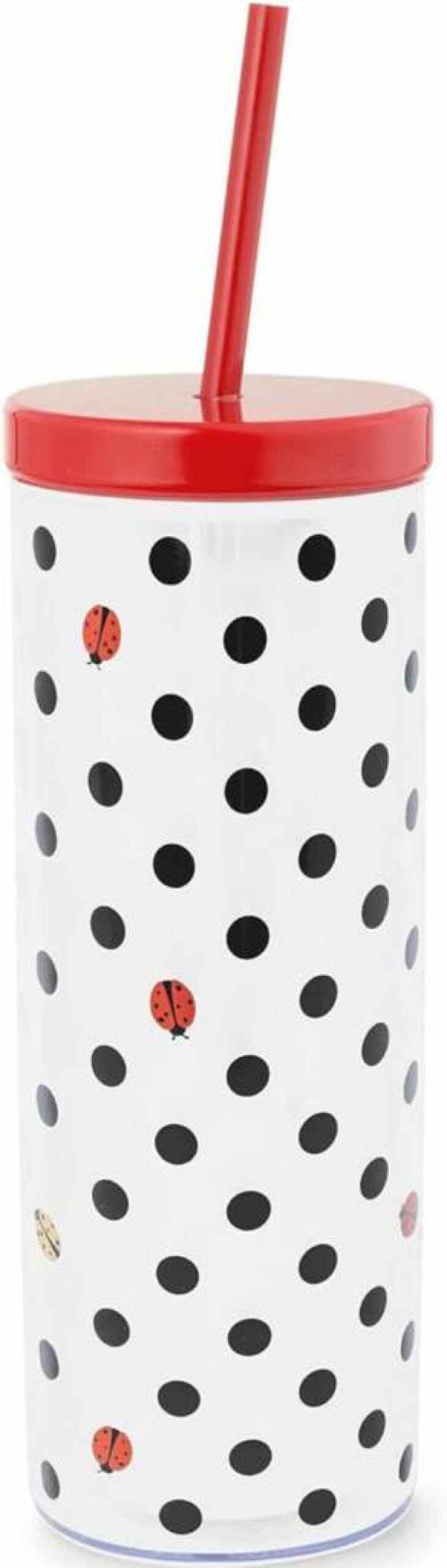 Kate Spade New York 24oz Black Polka Dot Insulated Tumbler with Lid & Reusable Straw, Acrylic Travel Cup