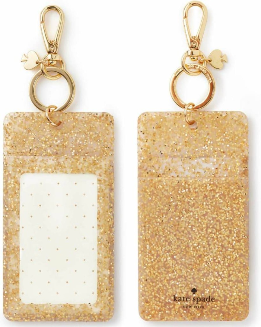 Kate Spade New York Gold Glitter Silicone Keychain - Stylish ID Badge Clip Key Chain Accessory