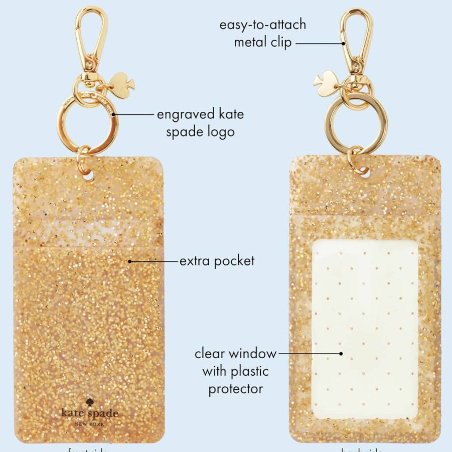 Kate Spade New York Gold Glitter Silicone Keychain - Stylish ID Badge Clip Key Chain Accessory